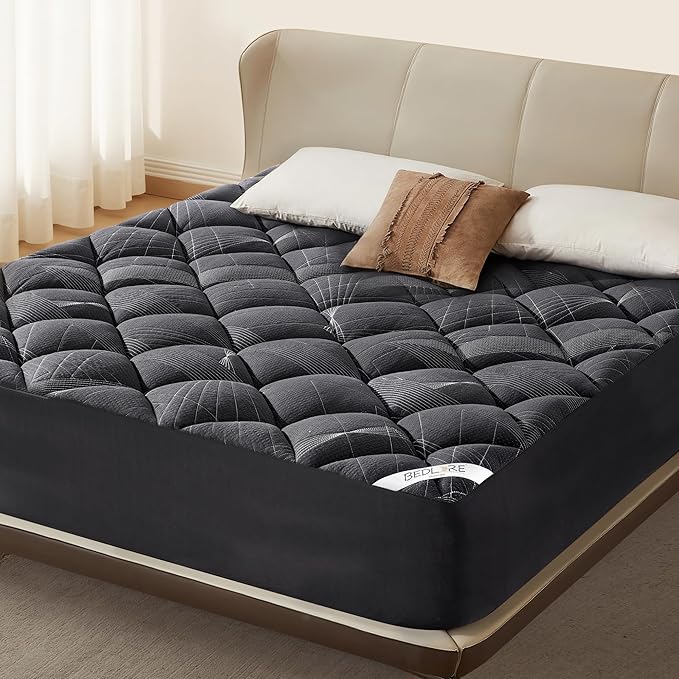BEDLORE Queen Mattress Topper, Viscose Made from Bamboo Soft Pillow Top Mattress Pad, Thick Mattress Cover for Back Pain Relief with 6-18 inches Deep Pocket