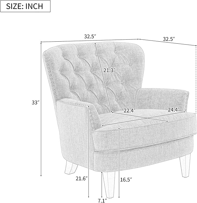 Ball & Cast Accent Chair,Mid-Century Lounge Living Room Chairs with Button Tufting,Upholstered Reading Accent Chair W/Solid Wood Legs and Curved Backrest,for Bedroom,Apartment,Navy Blue