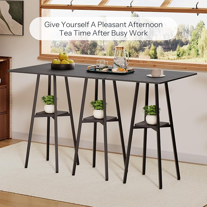 HOOBRO Bar Table, 2-Tier High Top Pub Table, Counter Height Table with Storage, Small Kitchen Dining Table, 36.6" High Bar Table for Living Room Party, Easy to Assemble, Black BB51BT01