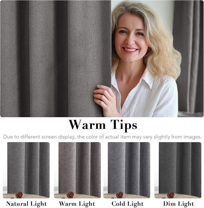 H.VERSAILTEX Primitive Linen Curtains 100% Blackout Curtain Drapes Burlap Fabric Curtains with White Thermal Insulated Liner, Grommet Top Drapes Living Room/Bedroom (2 Panels, 42 x 45 Inch, Grey)