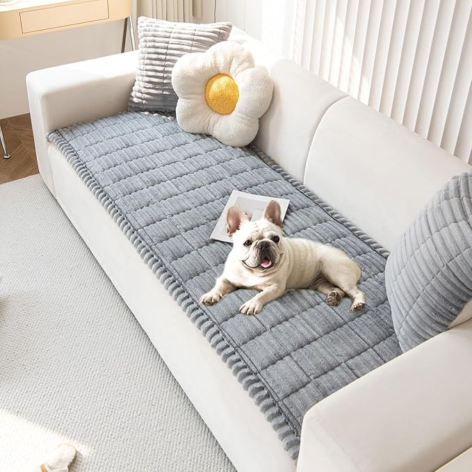 OTOB Dog Couch Covers for 3 Cushion Washable Non Slip Plush Pet Friendly Bed Mat Sofa Cover for Dogs, All Seasons Cozy Soft Fuzzy Furniture Protector Sofa Slipcovers (Gray, 27.6" x 59.1")