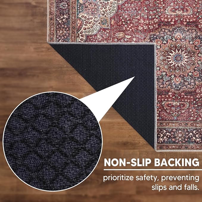 Keen Home Design 4x6 Rug - Machine Washable Area Rug with Non-Slip Backing, Ideal for Living Room, Dining Room, Bedroom - Vintage, Easy Clean, Durable, Low Pile Rug - (4' x 6')