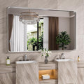 Brushed Nickel Bathroom Mirror 72x32 Inch, Brushed Silver Metal Frame Mirror Wall Mounted, Rounded Rectangle Bathroom Vanity Mirror, Tempered Glass, Anti-Rust, Horizontal/Vertical