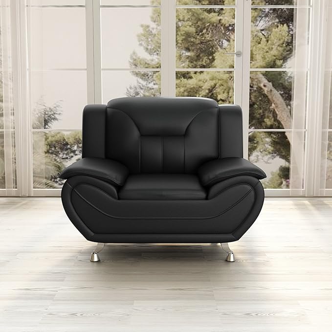 Container Furniture Direct Michael Modern Faux Leather Upholstered Stainless Steel Legs Living Room, Chair, Black