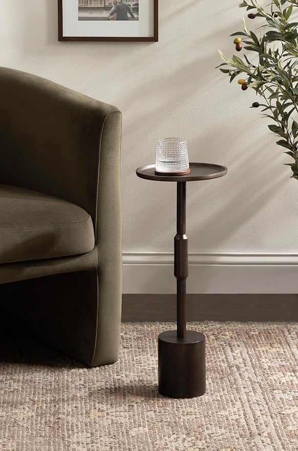 Kate and Laurel Truxton Modern Round Metal Drink Table, 9 x 9 x 22, Bronze, Transitional Cast Aluminum Pedestal Table for Use as Indoor Plant Stand or Living Room Decor