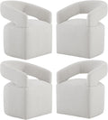 Upholstered Dining Chairs with Casters Modern Barrel Side Armchair with Rollers for Diningroom Bedroom Livingroom Reading Room, Linen, 4PCS