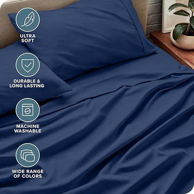 Bare Home Twin XL Sheet Set - College Dorm Size - Luxury 1800 Ultra-Soft Microfiber Twin Extra Long Bed Sheets - Deep Pockets - Easy Fit - Extra Soft - 3 Piece Set - Bed Sheets (Twin XL, Dark Blue)