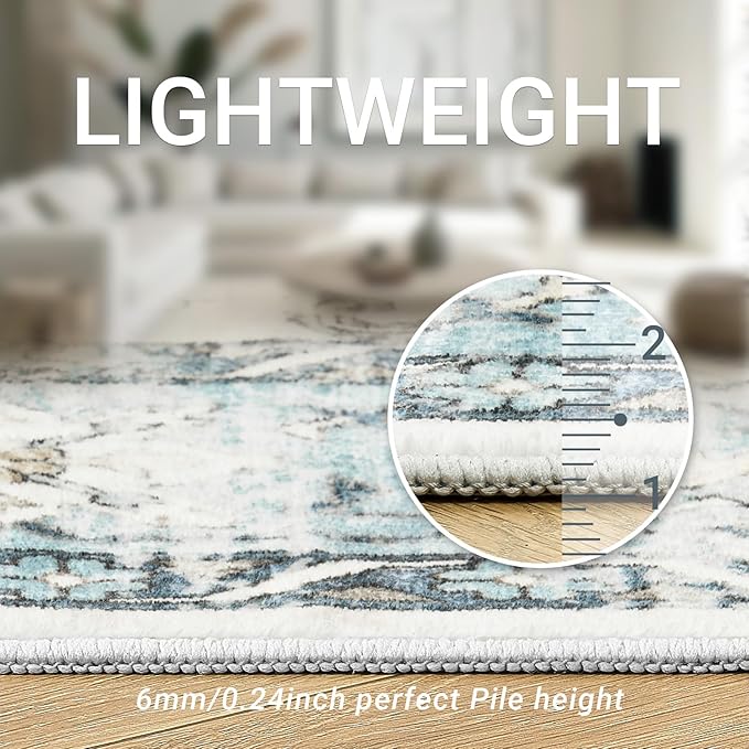 zesthome 8x10 Area Rugs-Washable Rug for Living Room, Non-Slip Backing Rugs, Stain Resistant 8x10 Rug for Bedroom, Ultra-Thin Low Pile Rugs, Vintage Large Home Decor