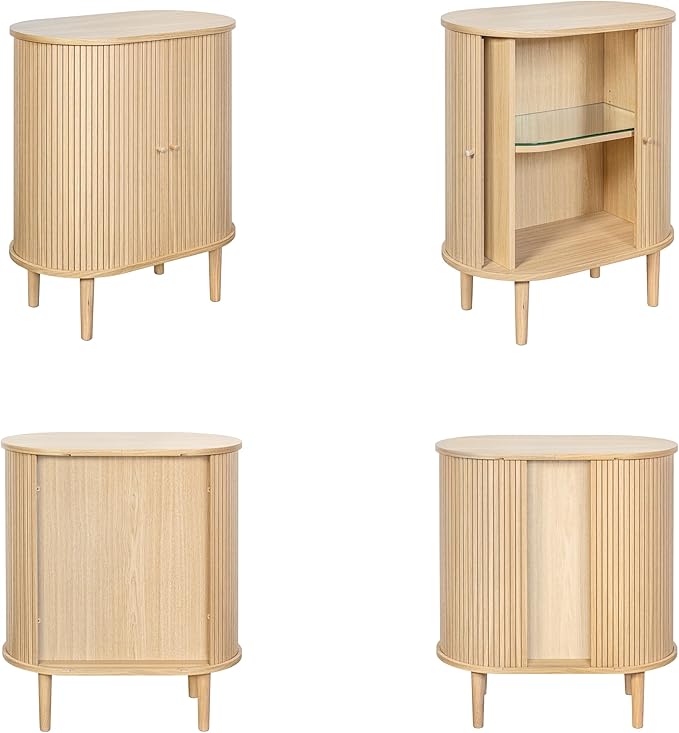 WERMO 28'' Bar Cabinet with Storage and Shelves - Coffee and Wine Bar Buffet Cabinet with Storage, Small Liquor Dining Room Sideboard, Narrow Living Room Credenza, Coffee Station Buffet Table (Oak)