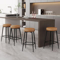 Counter Height Bar Stools, 26" H Backless Bar Stools Set of 4, Upholstered Faux Leather Kitchen Counter Stools, Mid Century Modern, Kitchen Island Home Bar, Pub, Caramel Brown