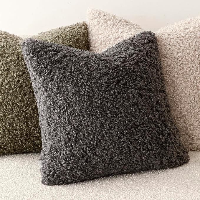 Foindtower 2 Pieces 24x24 Inch Dark Gray, Faux Fur Throw Pillow Cover Accent Sherpa Furry Pillow Covers Fuzzy Soft Pillowcases Cozy Sheepskin Decorative Fleece Cushion Case for Bed Couch Living Room
