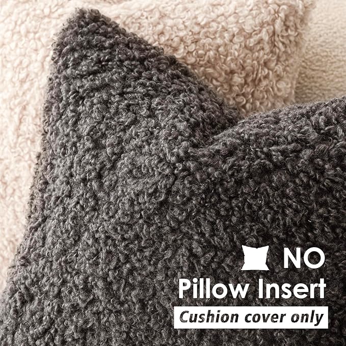 Foindtower 2 Pieces 18x18 Inch Dark Gray, Faux Fur Throw Pillow Cover Accent Sherpa Furry Pillow Covers Fuzzy Soft Pillowcases Cozy Sheepskin Decorative Fleece Cushion Case for Bed Couch Living Room