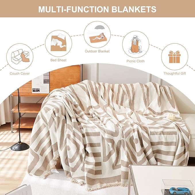STACYPIK Boho Sofa Cover, Dog Couch Cover for Sofa, Non-Slip Khaki Sofa Cover for L Shaped, Furniture Protector for 3 Cushion Couch, Multi-Use Sectional Couch Cover, Multi-Use Sofa Silpcover-71X150IN