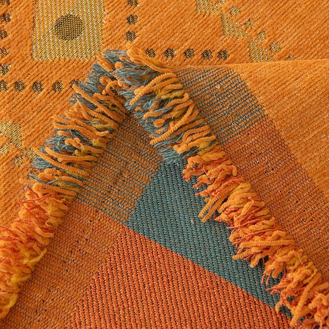 STACYPIK Soft Orange Sofa Cover, Boho Chenille Couch Cover for 2 Cushion Couch, Anti-Slip Jacquard Furniture Protector, Loveseat Cover for Sectional, Multi-use Sofa Slipcover Pet-Friendly-71X118IN