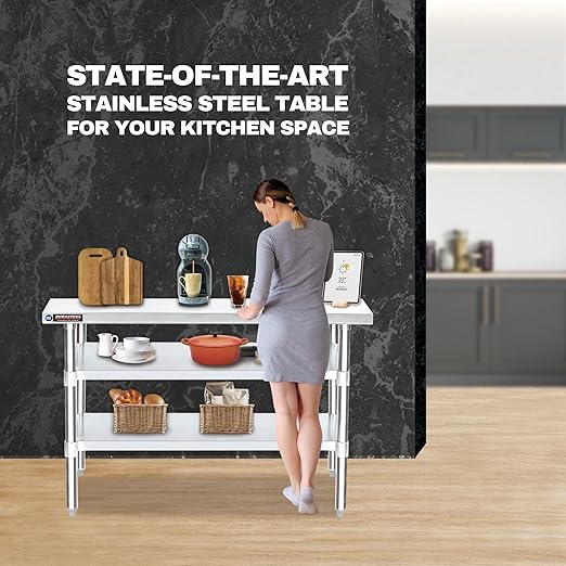 DuraSteel Food Prep Stainless Steel Table - 30 x 60 Inch Commercial Metal Workbench with Adjustable Under Shelf - NSF Certified - for Restaurant, Warehouse, Home, Kitchen, Garage