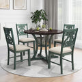 Merax 5 Piece Round Dining Table Set 4 Retro Chairs with Special-Shaped Table Legs, Exquisitely Designed Hollow Chair Back for Dining Room, Antique Blue