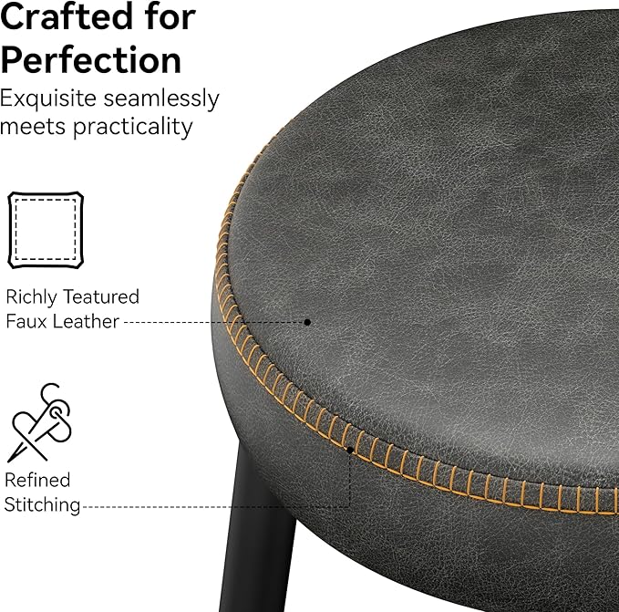Counter Height Bar Stools, 26" H Backless Bar Stools Set of 8, Upholstered Faux Leather Kitchen Counter Stools, Mid Century Modern, Kitchen Island Home Bar, Pub, Black Grey