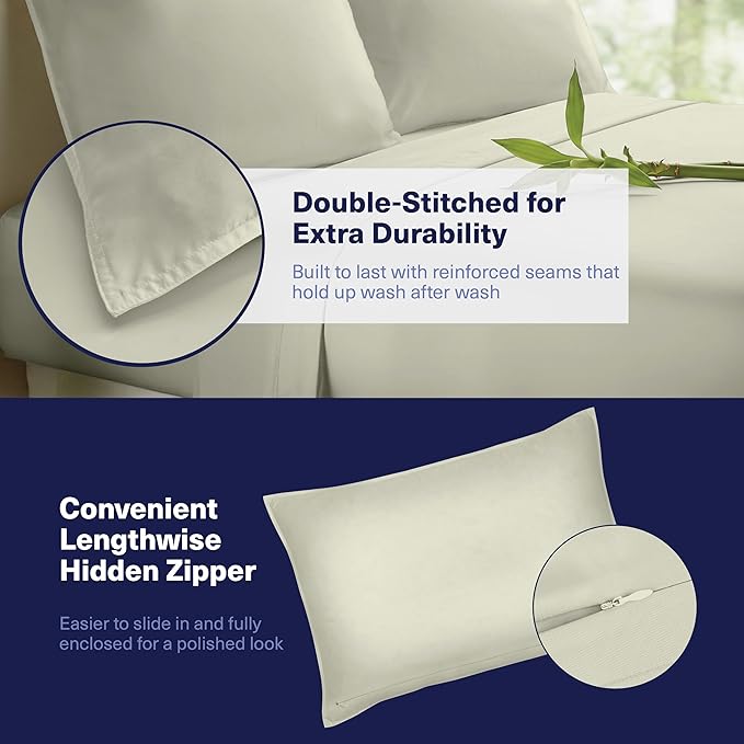 Kickoff Viscose Bamboo Sheets King Size 4-pc 100% Organic Bamboo Viscose Bed Cooling Sheets King Size Set Cool Bedding for hot Sleepers Sheet, Flat, Fitted, Pillowcases (Soft Sage,K)
