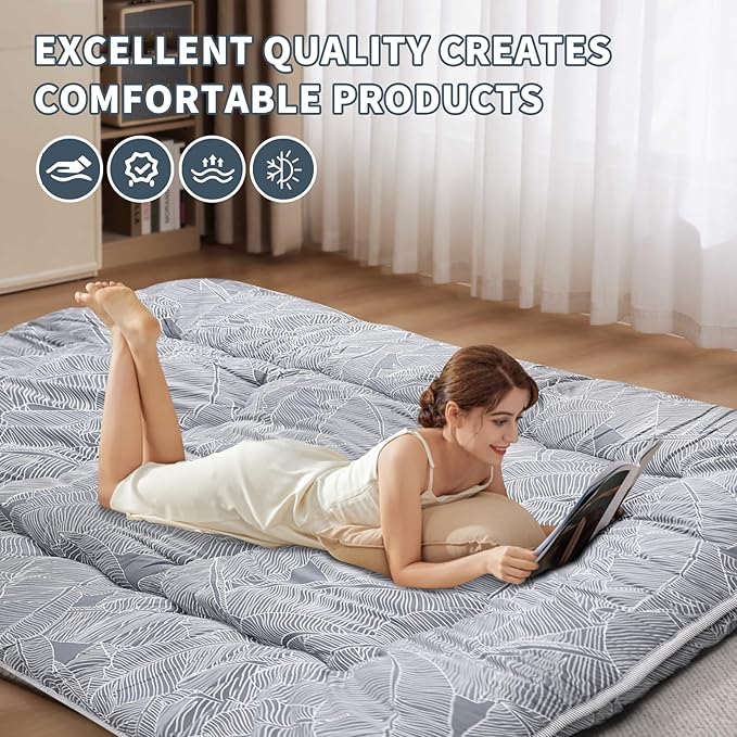 Japanese Floor Mattress,4" Thicken Japanese Floor Sleeping Pad Foldable,Futon Mattress Suitable for Camping and Guest Room (Grey, Queen (80" X 60"))