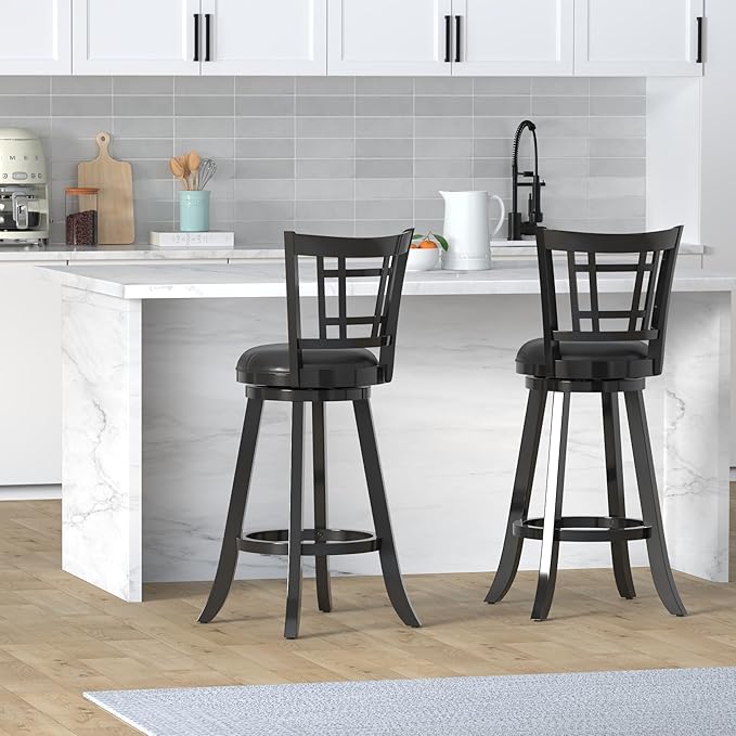 Hillsdale Fairfox Swivel Stool with Rectangular Lattice Back, Bar Height, Black