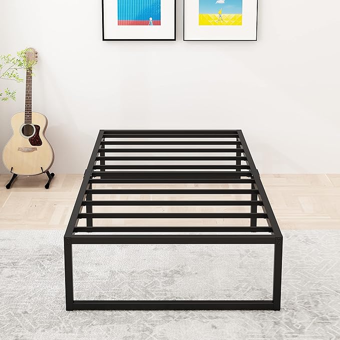 16 Inch Twin Size Bed Frames Heavy Duty Metal Twin Platform Bed Frame No Box Spring Needed, Noise Free, Easy Assembly, Black