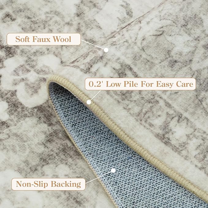 LIVEBOX Washable 2.5x8 Runner Rugs for Entryway Bathroom, Boho Kitchen Floor Mats Long Rug Runners for Hallways Non Slip, Farmhouse Low-Pile Carpet Runners for Laundry Room, Taupe