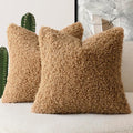 Foindtower 2 Pieces 16x16 Inch Bronze, Faux Fur Throw Pillow Cover Accent Sherpa Pillow Fuzzy Soft Pillowcases Sheepskin Decorative Fleece Cushion Case for Bed Couch Living Room