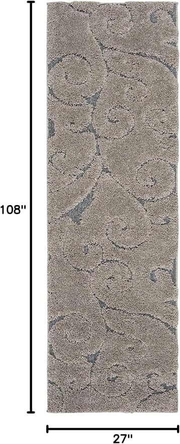 SAFAVIEH Florida Shag Collection Runner Rug - 2'3" x 9', Grey & Light Blue, Scroll Design, Non-Shedding & Easy Care, 1.2-inch Thick Ideal for High Traffic Areas in Living Room, Bedroom (SG455-1160)