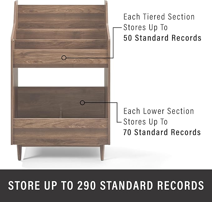 Crosley Furniture Liam 3-Piece Turntable Record Player Stand And Vinyl Storage, Mid Century Modern, Walnut