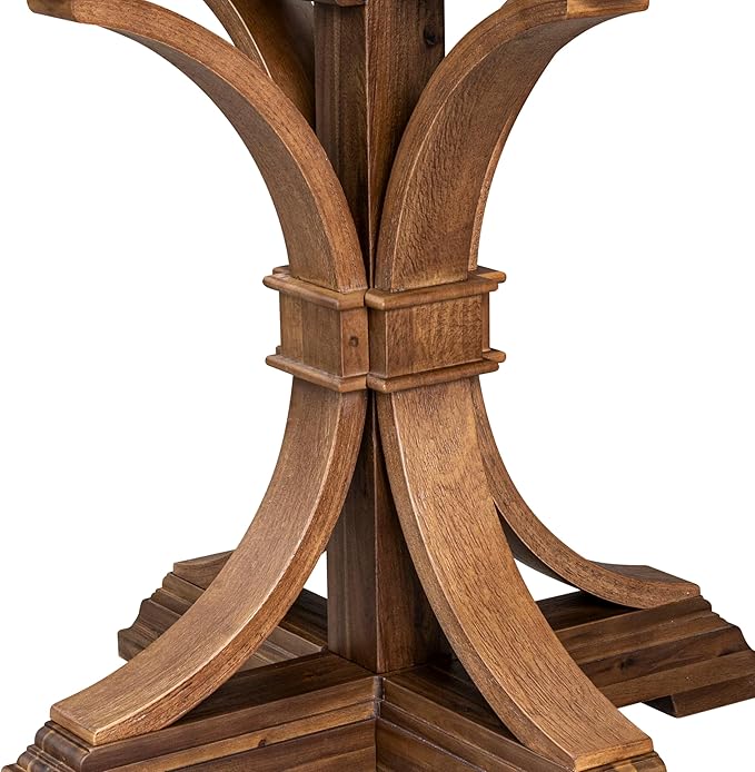 I7MZ7-50N-04 7-Pc Dining Set consists of a Pedestal Dining Table and 6 Light Tan Polyester Fabric Dining Chairs with Padded Back - Antique Walnut Finish