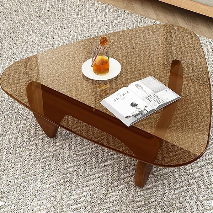 Modern Glass Coffee Table for Living Room mid Century Small Coffee Table Stylish Coffee Tables, Suitable for Bedroom Living Room Reception Office Tables（Walnut/Brown，Small）