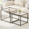 Garden 4 you Coffee Table Set of 2, Modern Glass Nesting Table, Metal Frame Square Center Table Set, Side Tables, Nesting Coffee Table for Living Room, Bedroom and Small Spaces, 23.6in Black