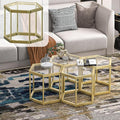 Gold Coffee Table Glass Modern Coffee Table, Hexagon Free Combination Glass Center Table Small End Tables with Metal Frame for Living Room Set of 1