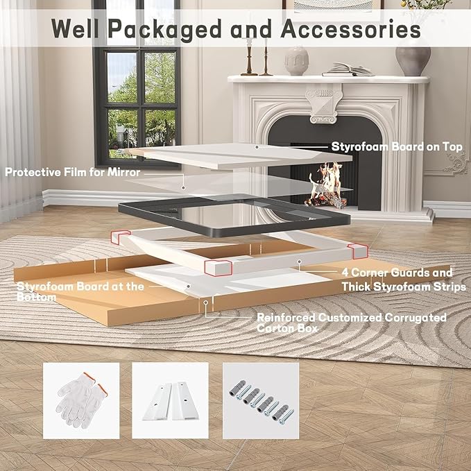 60x40 Inch Black Matte Framed Bathroom Mirror for Wall, Rounded Corner Rectangle Vanity Mirror, Tempered Glass, Anti-Rust, Shatterproof (Horizontal/Vertical)