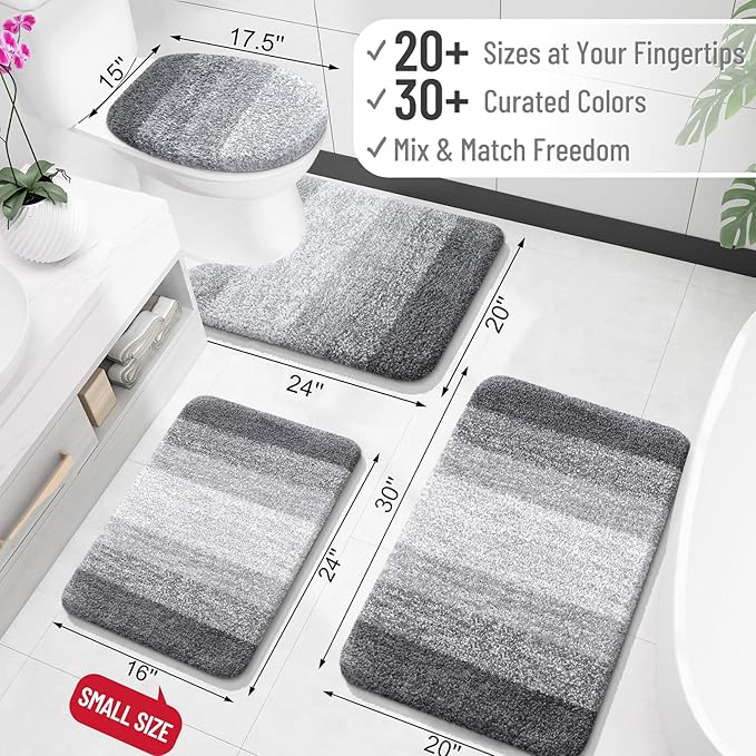 OLANLY Bathroom Runner Rugs 45x27, Extra Soft Absorbent Microfiber Bath Rugs, Rubber Backing, Quick Dry, Machine Washable Bath Mats for Bathroom Floor, Tub and Shower, Home Decor Accessories, Grey