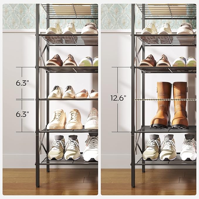 10 Tier Shoe Rack, Large Capacity Shoe Storage Organizer Holds 40 Pairs, Durable and Stable, for Entryway, Hallway, Closet, Dorm Room, Charcoal SS10BCG1