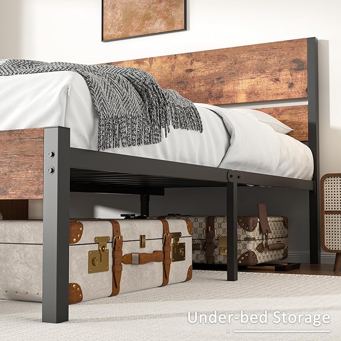 VECELO Full Size Bed Frame with Wood Headboard and Footboard, 14 Inch Platform/No Box Spring Needed, Heavy Duty Support, Easy Assembly