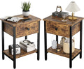 Nightstands Set of 2 with Wood Drawers, Bedside Table Set of 2 with Storage Shelf, Heavy Duty End Side Table for Bedroom Living Room Bedroom Small Space Sofa Couch, Wooden Metal Night Stand, Black