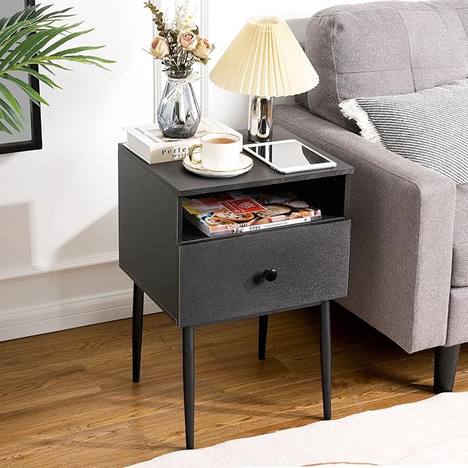 VECELO Modern Nightstands Set of 2,Square End Side Table with Drawer and Storage Space for Bedroom and Living Room