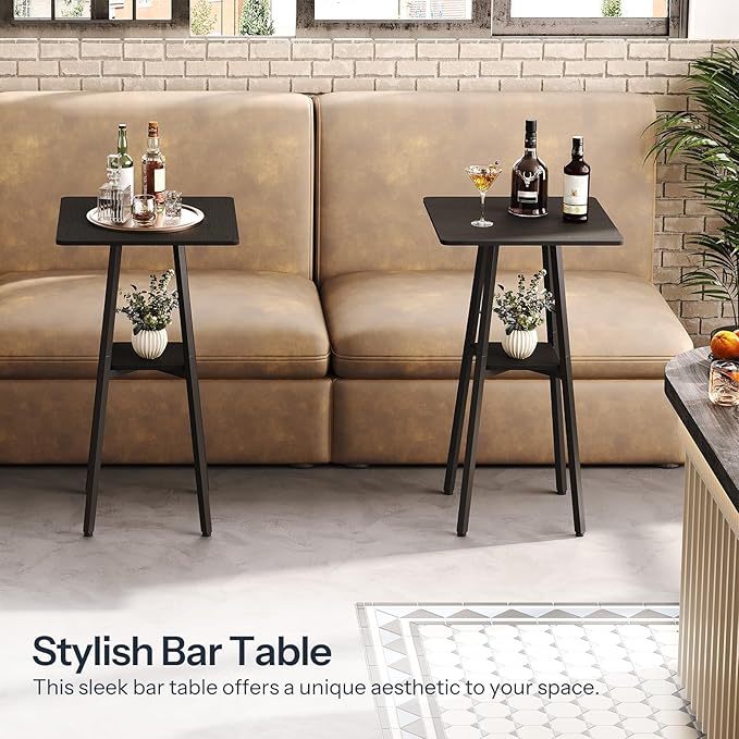 HOOBRO Bar Table, 2-Tier High Top Pub Table, Counter Height Table with Storage, Small Kitchen Dining Table, 36.6" High Bar Table for Living Room Party, Easy to Assemble, Black BB51BT01