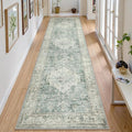 LIVEBOX Washable 2.5x10 Runner Rugs for Entryway Bathroom, Boho Kitchen Floor Mat Long Rug Runners for Hallways Non Slip, Farmhouse Low-Pile Carpet Runners for Laundry Room, Sage Green