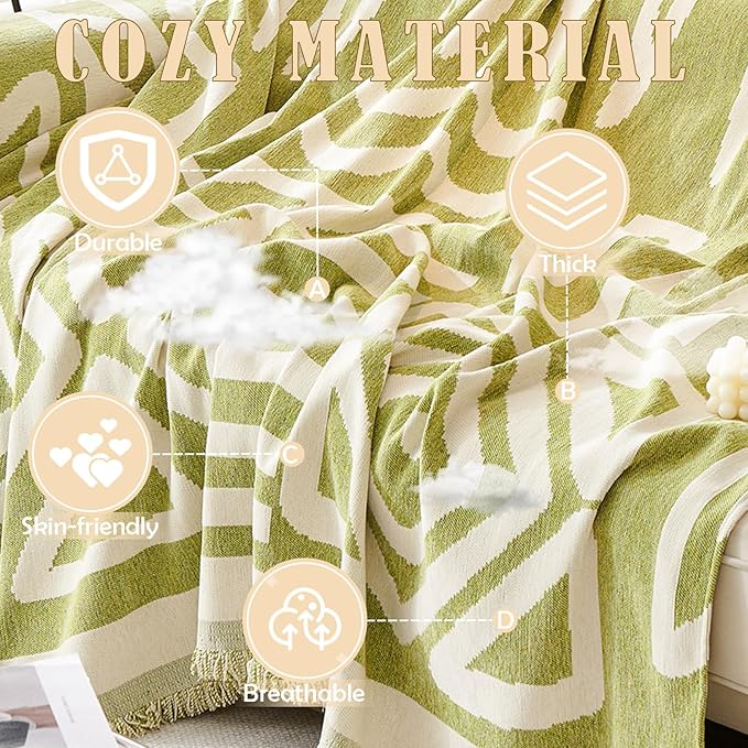 HANDONTIME Green Sofa Covers Chenille Couch Covers Universal Sofa Cover Boho Cover for Sofa 3 Seats Dogs Couch Furniture Protector Couch Cushion Covers Sectional Couch Covers for L Shaped 71" X118"