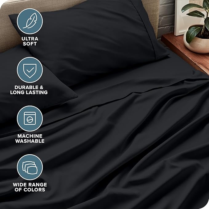 Bare Home California King Sheet Set - 1800 Ultra-Soft Microfiber Cal King Bed Sheets - Double Brushed - Deep Pockets - Easy Fit - 4 Piece Set - Bed Sheets (California King, Black)