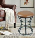 Vanity Stool Chair, Modern Dressing Stool for Makeup Vanity with Black Legs - Backless - Ottomans Round Seat, for Makeup Room, Bedroom, Bathroom, Living Room Accent Furniture Leather Brown