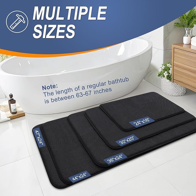 OLANLY Thick Memory Foam Bath Mat Rug 47x20, Extra Soft Absorbent Bathroom Rug, Quick Dry Bath Mats, Non-Slip, Machine Washable Carpet for Bathroom, Tub and Shower, Home Decor Accessories, Black
