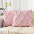 decorUhome Throw Pillow Covers 16x16 Inch Set of 2, Soft Plush Faux Fur Wool Light Pink Couch Pillow Covers, Decorative Neutral Pillow Cases for Bed Sofa Living Room Home Decor