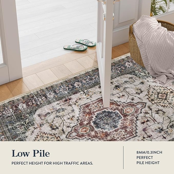 Lahome Oriental Washable Hallway Runner Rug, 2x6 Runners for Hallways Non Slip Ultra-Thin, Vintage Soft Long Carpet for Kitchen Bathroom Bedroom Laundry Room,Brown/Grey