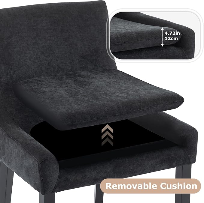 COLAMY Modern Dining Chairs Set of 4, Upholstered Corduroy Accent Side Leisure Chairs with Mid Back and Wood Legs for Living Room/Dining Room-Black