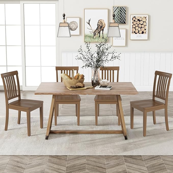 COLAMY Wooden Dining Chairs Set of 2, Solid Rubberwood Kitchen & Dining Room Chairs, Farmhouse Rustic Side Chairs for Dining Table, Anti-Slip Protection, Classic Windsor Style Seating, Oak Light Brown