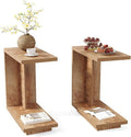 LITTLE TREE C-Shaped Side Table Set of 2, Narrow 2-Tier End Table for Living Room, Couch, Bedroom, Bedside, Nightstand, Brown